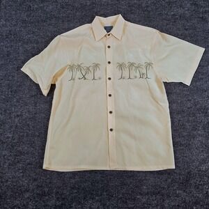 Kaylua Bay Yellow Hawaiian Shirt Men's Medium Camp Embroidered Palm Tree